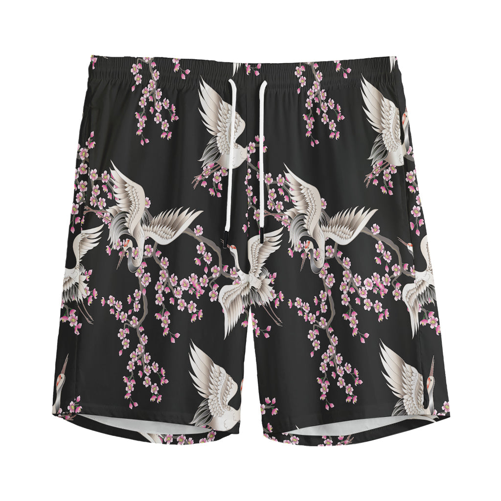 Japanese Crane Bird Pattern Print Men's Sports Shorts