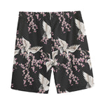 Japanese Crane Bird Pattern Print Men's Sports Shorts