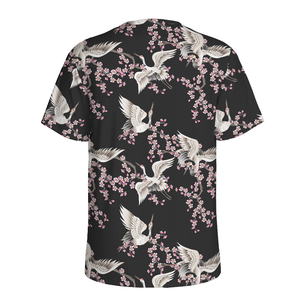 Japanese Crane Bird Pattern Print Men's Sports T-Shirt