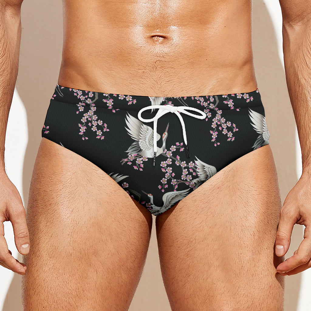 Japanese Crane Bird Pattern Print Men's Swim Briefs