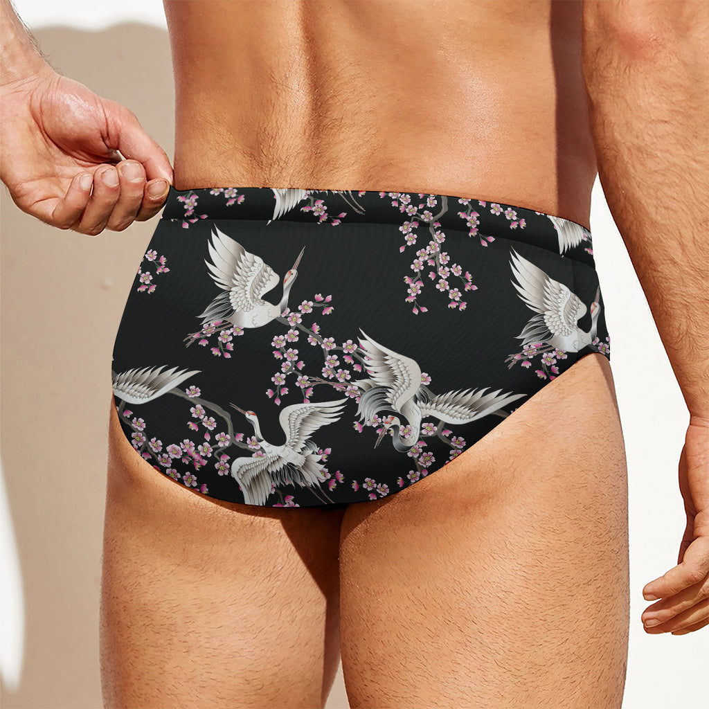 Japanese Crane Bird Pattern Print Men's Swim Briefs