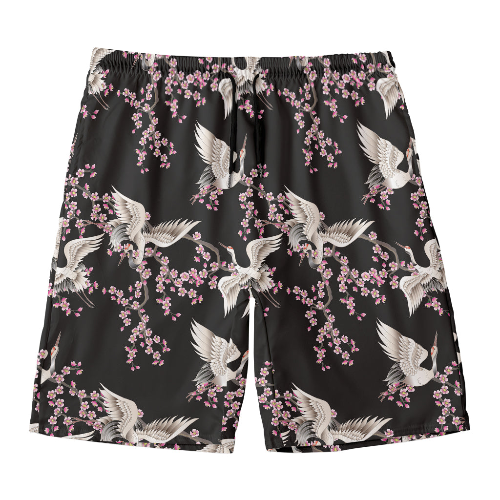 Japanese Crane Bird Pattern Print Men's Swim Trunks