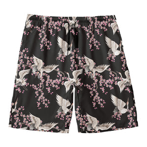 Japanese Crane Bird Pattern Print Men's Swim Trunks