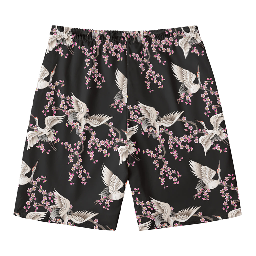 Japanese Crane Bird Pattern Print Men's Swim Trunks