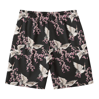Japanese Crane Bird Pattern Print Men's Swim Trunks