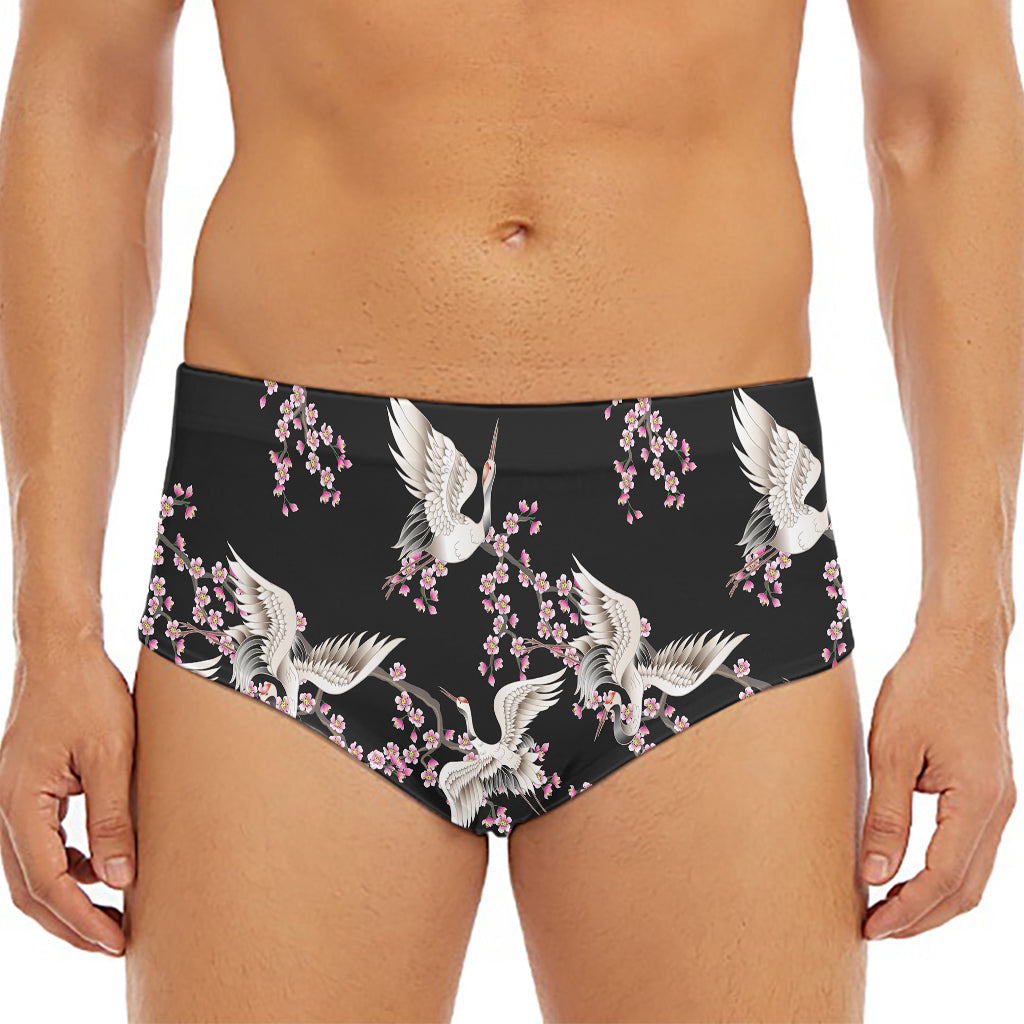 Japanese Crane Bird Pattern Print Men's Triangle Swim Briefs