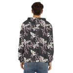 Japanese Crane Bird Pattern Print Men's Velvet Pullover Hoodie