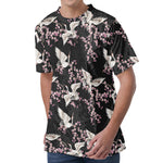 Japanese Crane Bird Pattern Print Men's Velvet T-Shirt