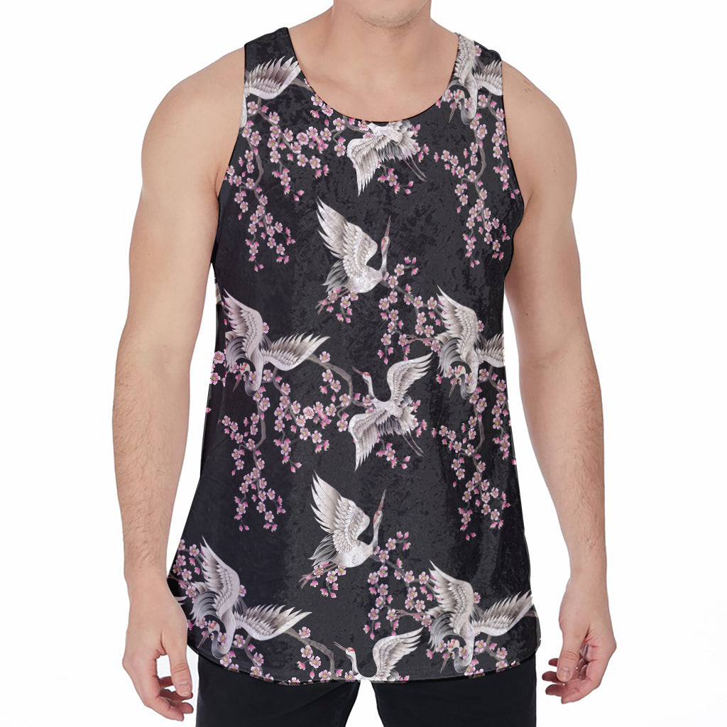 Japanese Crane Bird Pattern Print Men's Velvet Tank Top