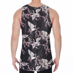 Japanese Crane Bird Pattern Print Men's Velvet Tank Top