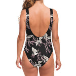 Japanese Crane Bird Pattern Print One Piece Swimsuit