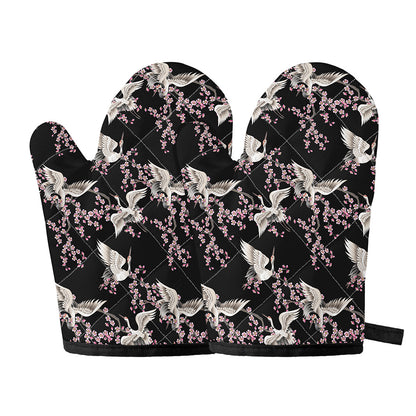 Japanese Crane Bird Pattern Print Oven Mitts