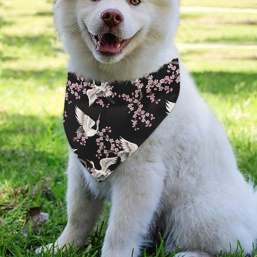 Japanese Crane Bird Pattern Print Over The Collar Dog Bandana