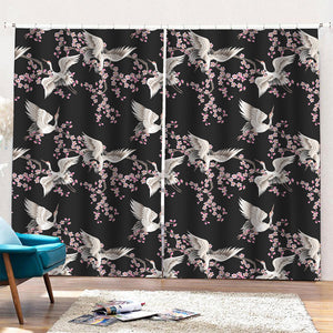 Japanese Crane Bird Pattern Print Pencil Pleat Curtains