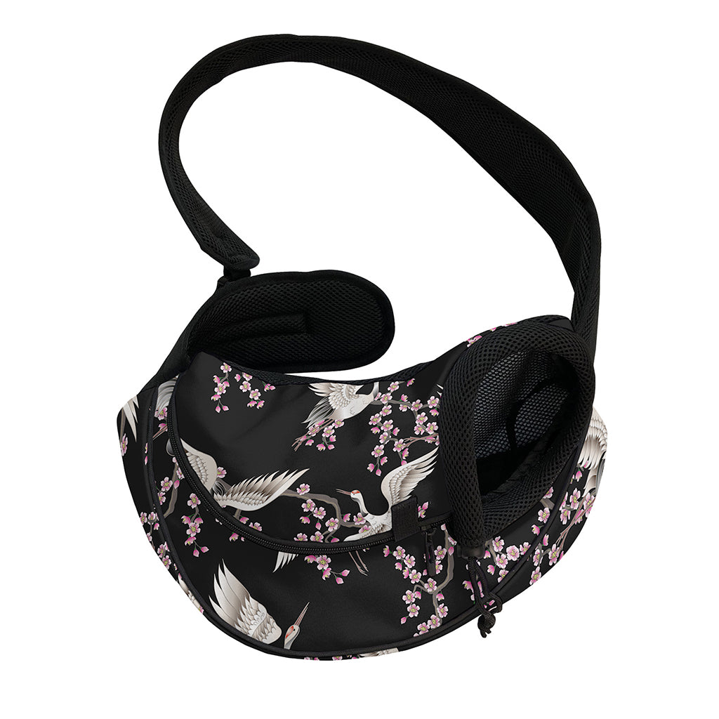 Japanese Crane Bird Pattern Print Pet Sling Carrier