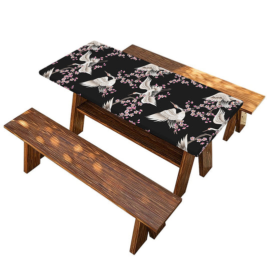 Japanese Crane Bird Pattern Print Picnic Table Cover