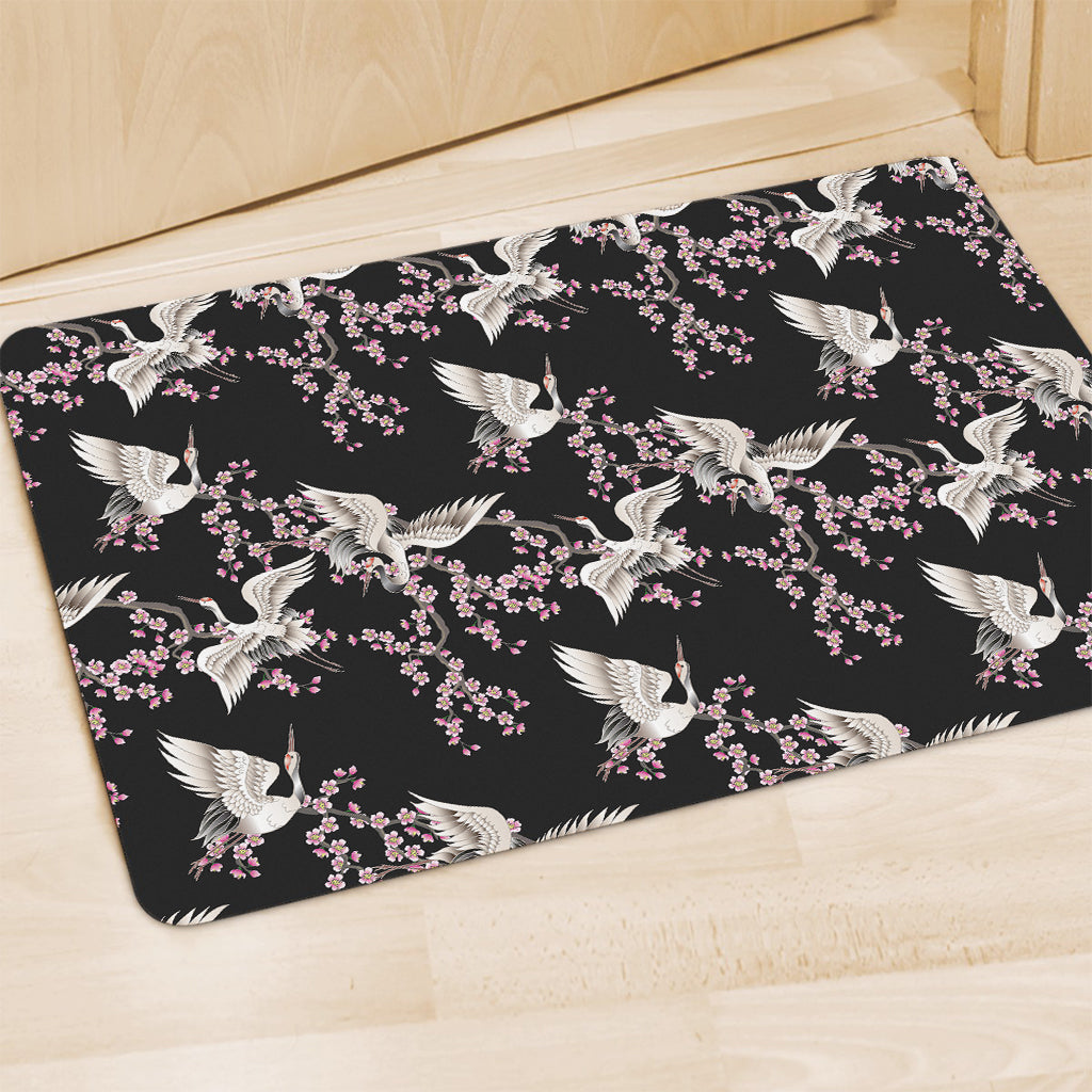 Japanese Crane Bird Pattern Print Polyester Doormat