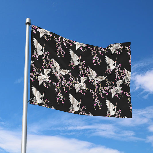 Japanese Crane Bird Pattern Print Polyester Flag