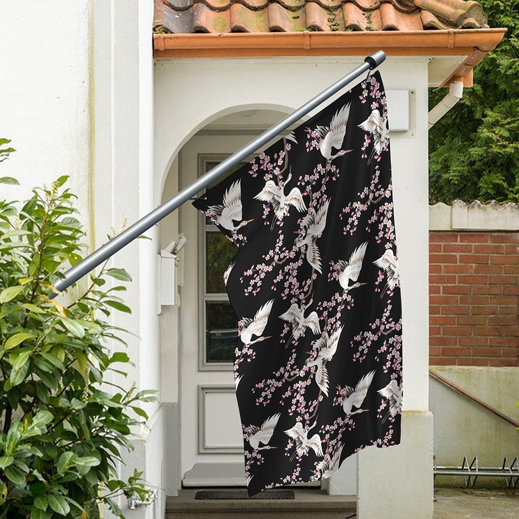 Japanese Crane Bird Pattern Print Polyester Flag