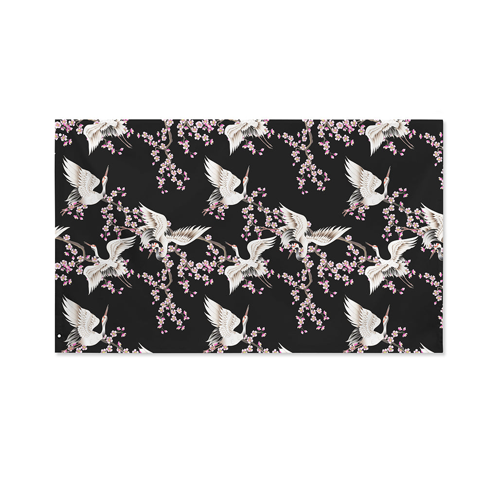 Japanese Crane Bird Pattern Print Polyester Flag
