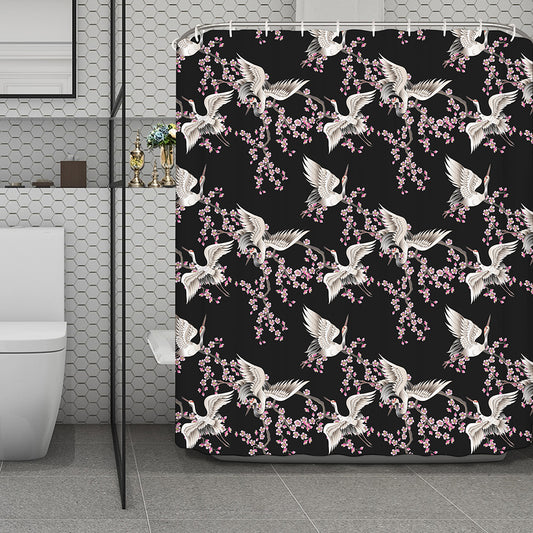 Japanese Crane Bird Pattern Print Polyester Shower Curtain