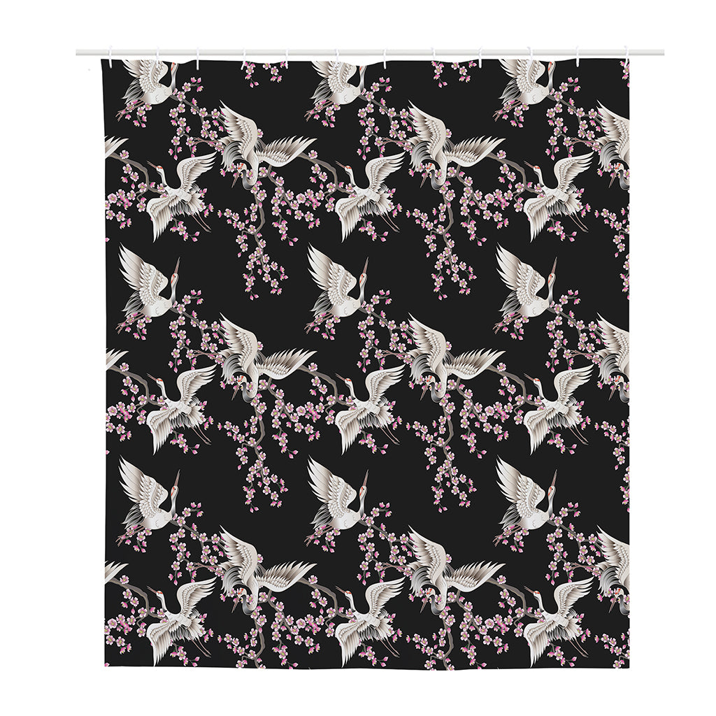 Japanese Crane Bird Pattern Print Polyester Shower Curtain
