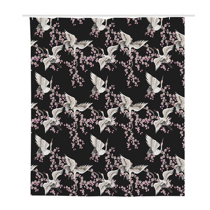 Japanese Crane Bird Pattern Print Polyester Shower Curtain