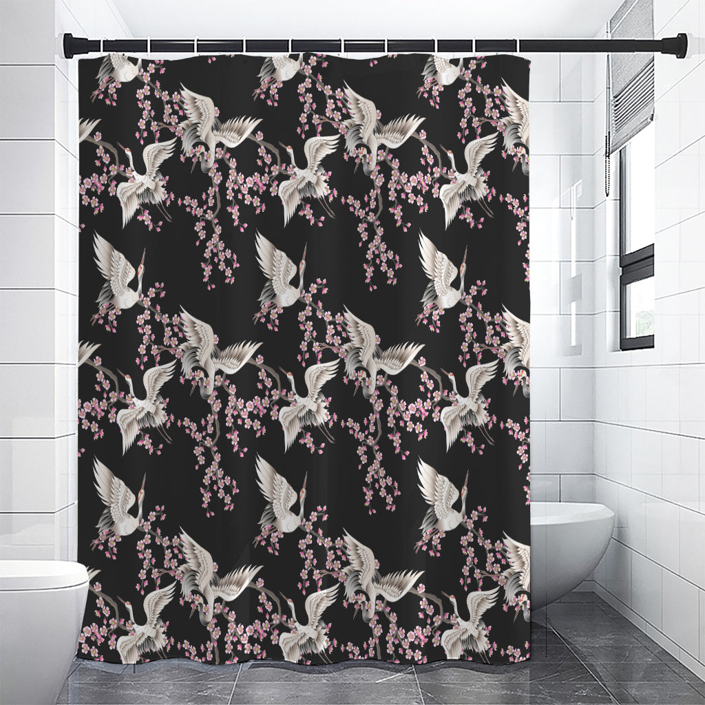 Japanese Crane Bird Pattern Print Premium Shower Curtain