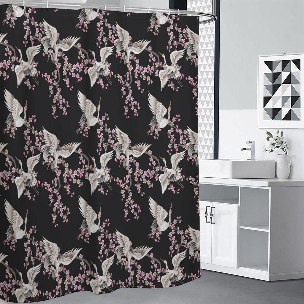 Japanese Crane Bird Pattern Print Premium Shower Curtain