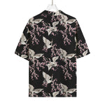 Japanese Crane Bird Pattern Print Rayon Hawaiian Shirt