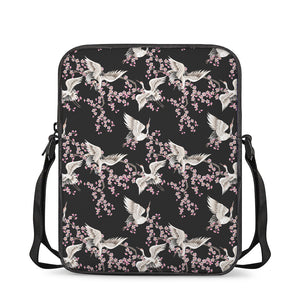 Japanese Crane Bird Pattern Print Rectangular Crossbody Bag