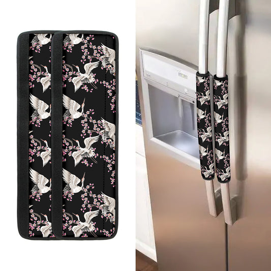 Japanese Crane Bird Pattern Print Refrigerator Handle Covers