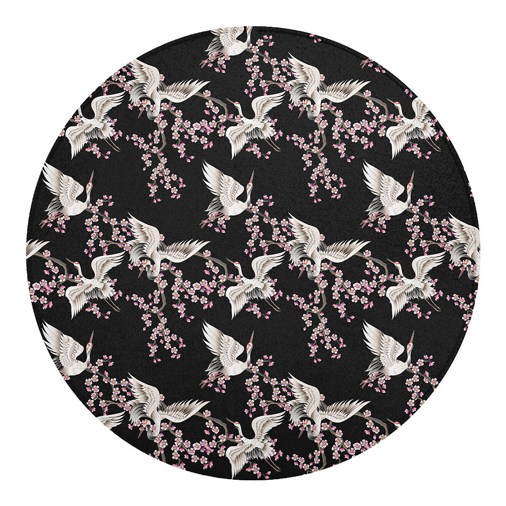 Japanese Crane Bird Pattern Print Round Blanket