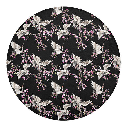 Japanese Crane Bird Pattern Print Round Blanket