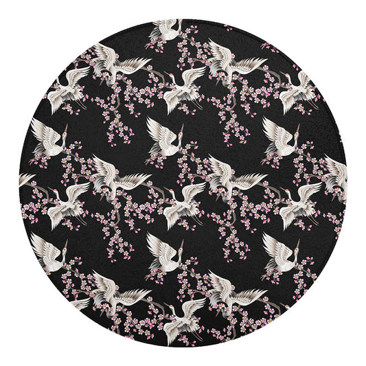 Japanese Crane Bird Pattern Print Round Blanket