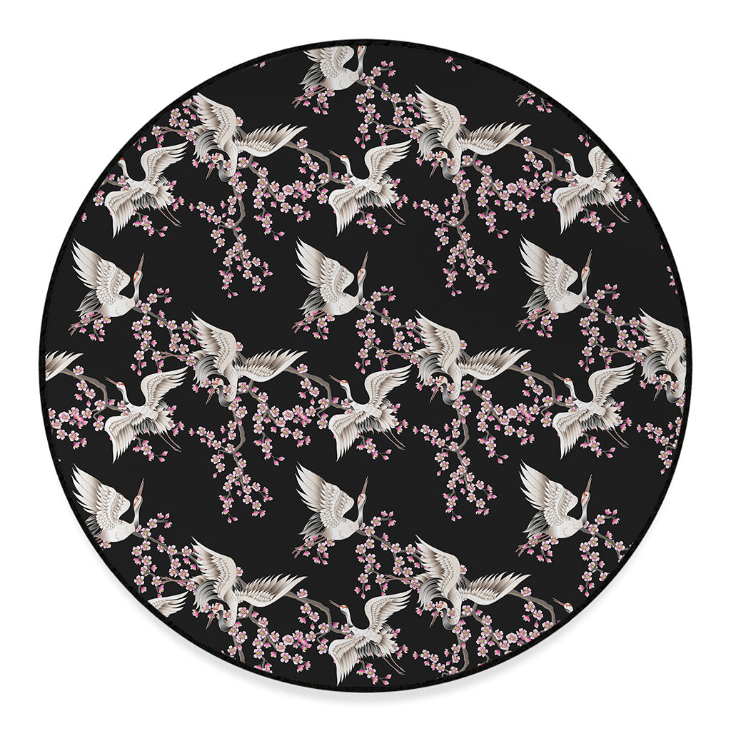 Japanese Crane Bird Pattern Print Round Floor Mat