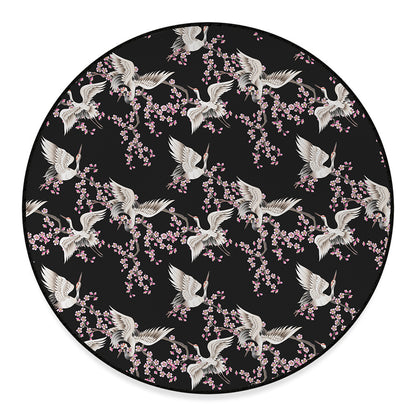 Japanese Crane Bird Pattern Print Round Floor Mat