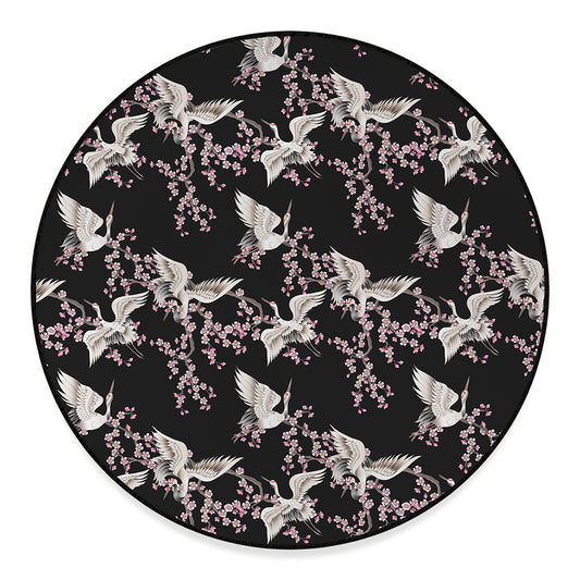 Japanese Crane Bird Pattern Print Round Floor Mat