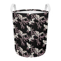 Japanese Crane Bird Pattern Print Round Laundry Basket