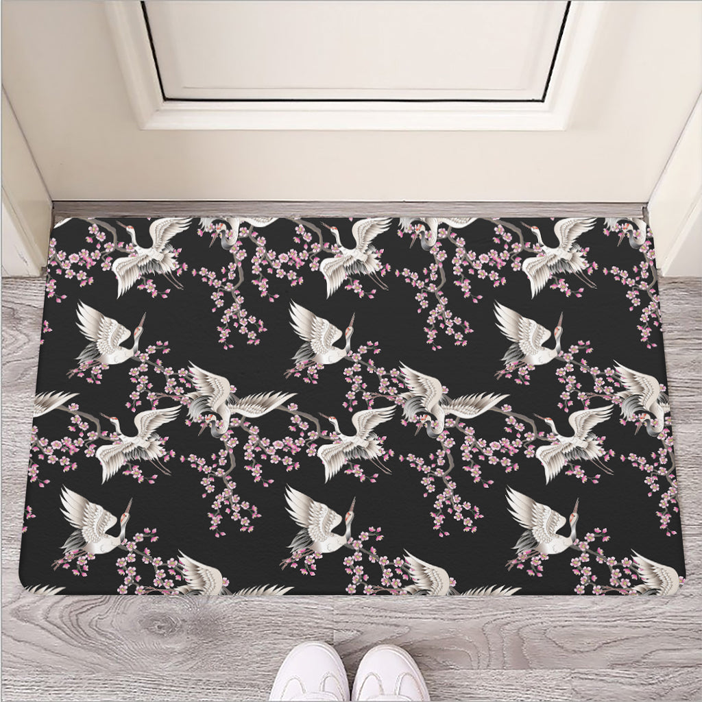 Japanese Crane Bird Pattern Print Rubber Doormat