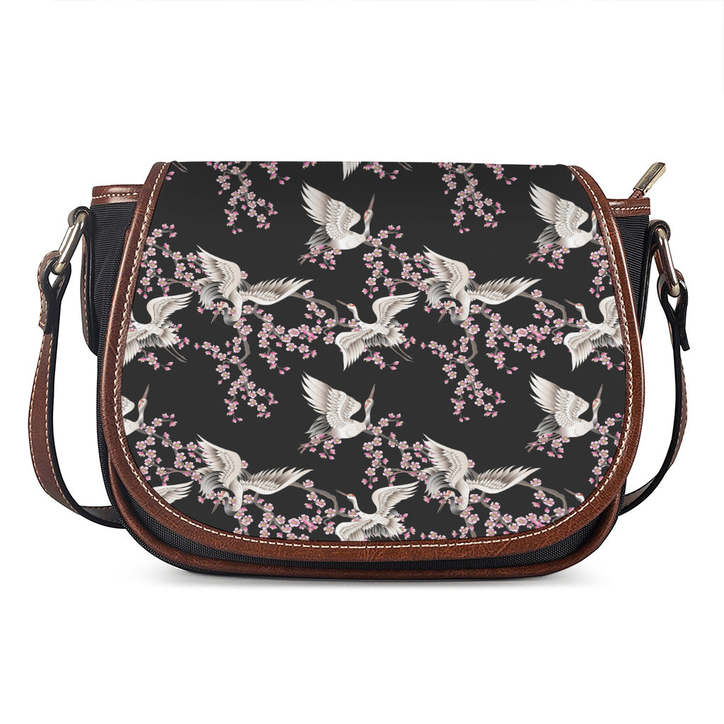 Japanese Crane Bird Pattern Print Saddle Bag