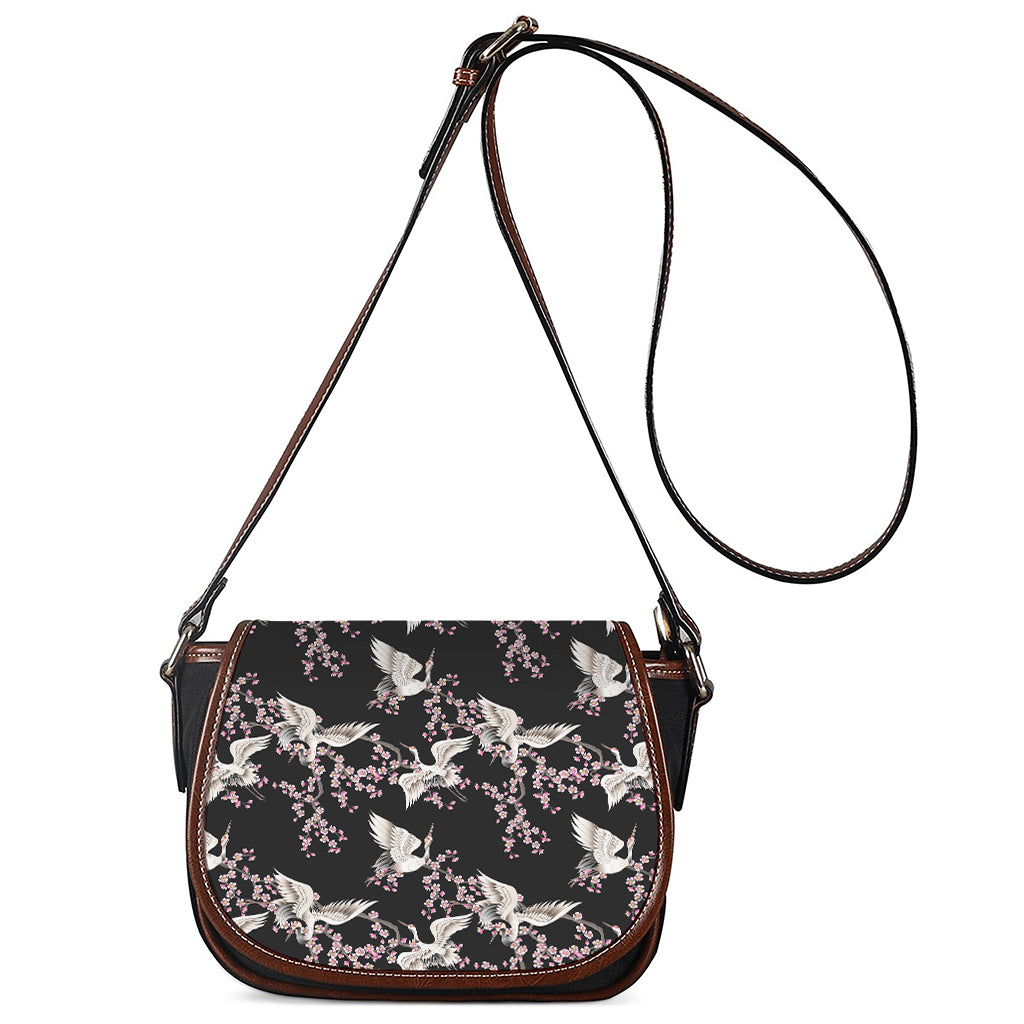 Japanese Crane Bird Pattern Print Saddle Bag