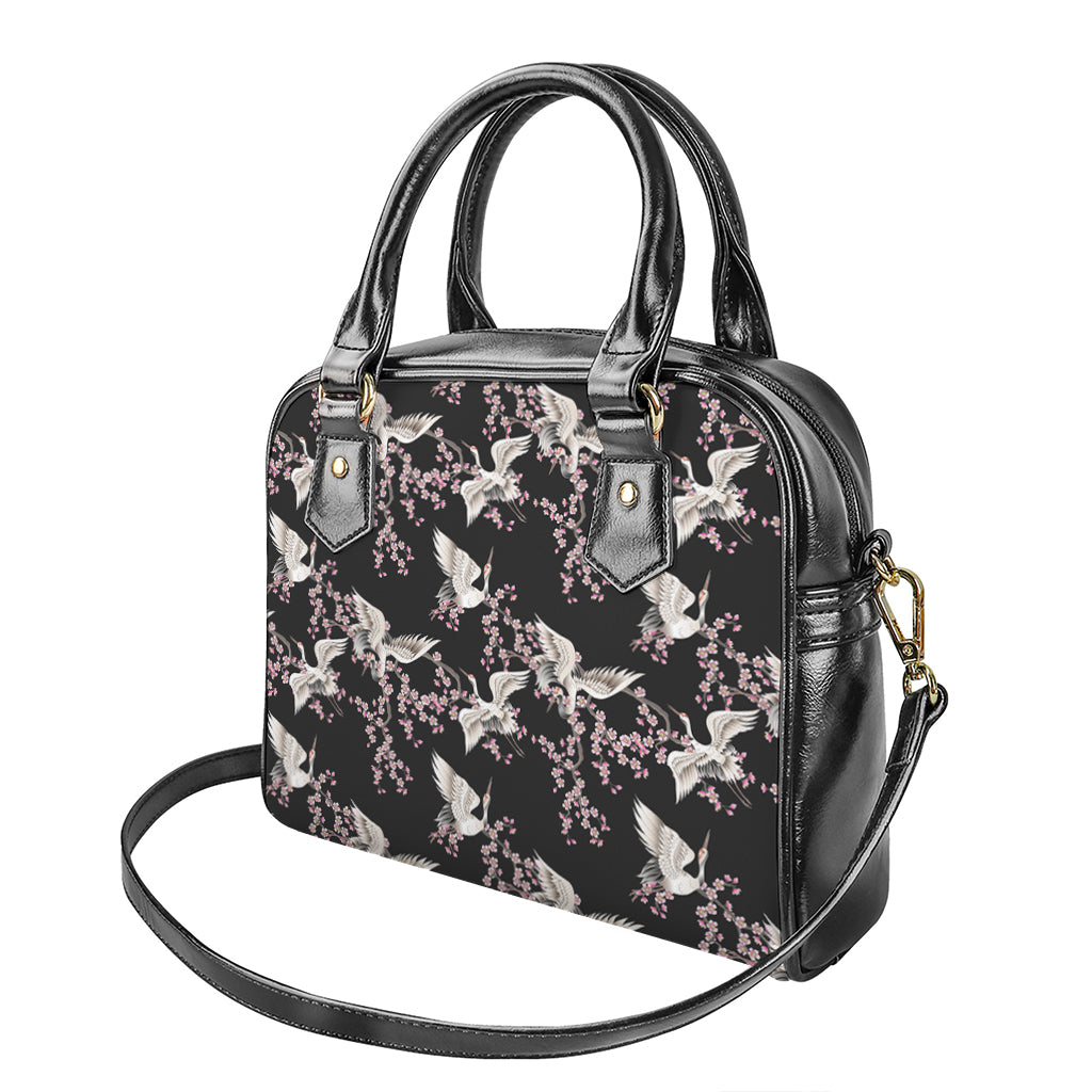 Japanese Crane Bird Pattern Print Shoulder Handbag