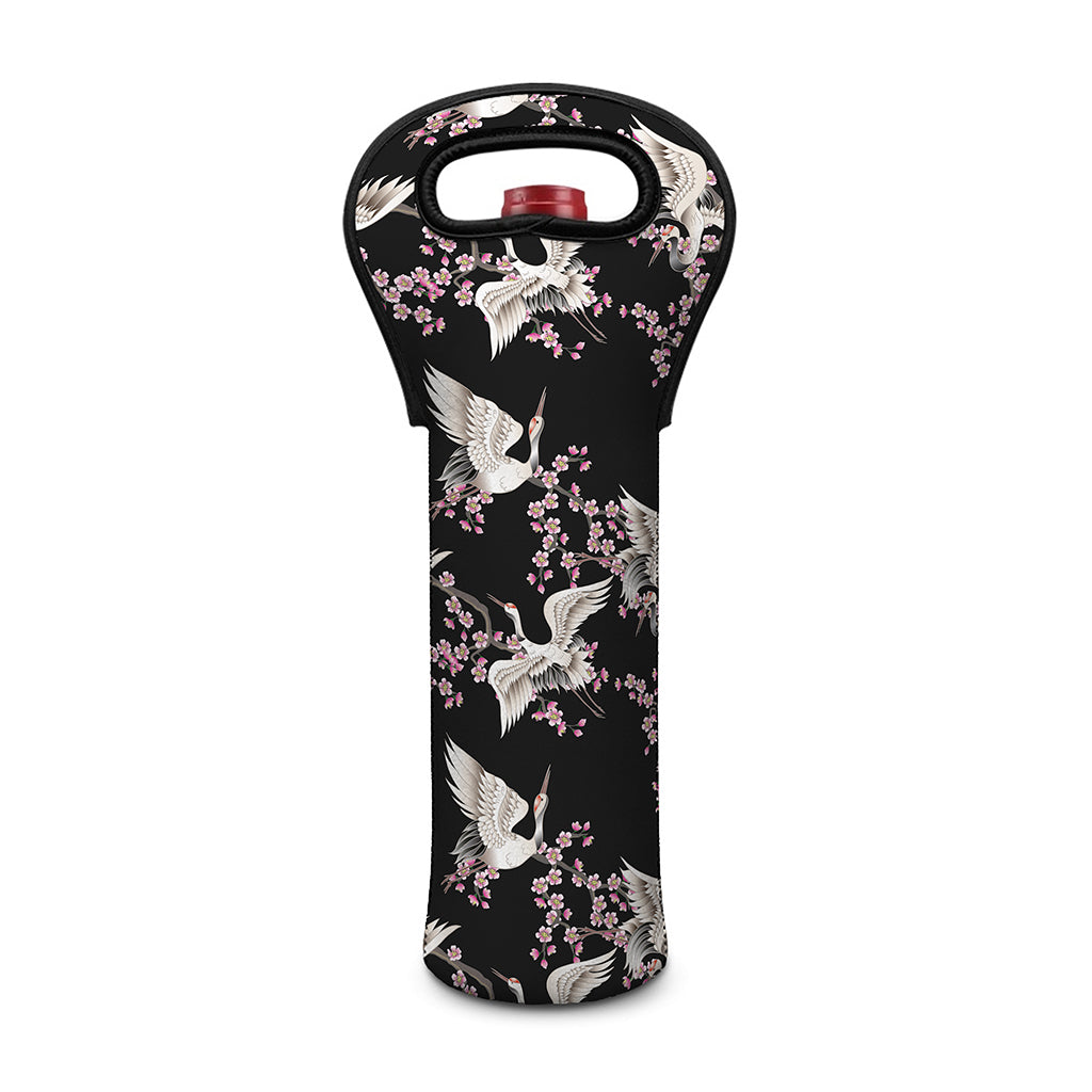 Japanese Crane Bird Pattern Print Single Neoprene Wine Tote