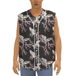 Japanese Crane Bird Pattern Print Sleeveless Baseball Jersey