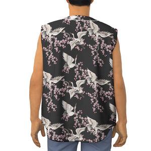 Japanese Crane Bird Pattern Print Sleeveless Baseball Jersey