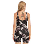 Japanese Crane Bird Pattern Print Sleeveless One Piece Swimsuit