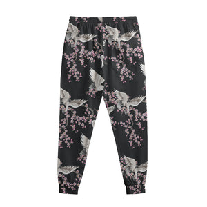 Japanese Crane Bird Pattern Print Sweatpants