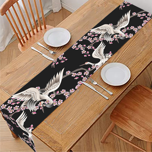 Japanese Crane Bird Pattern Print Table Runner