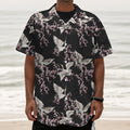 Japanese Crane Bird Pattern Print Textured Short Sleeve Shirt